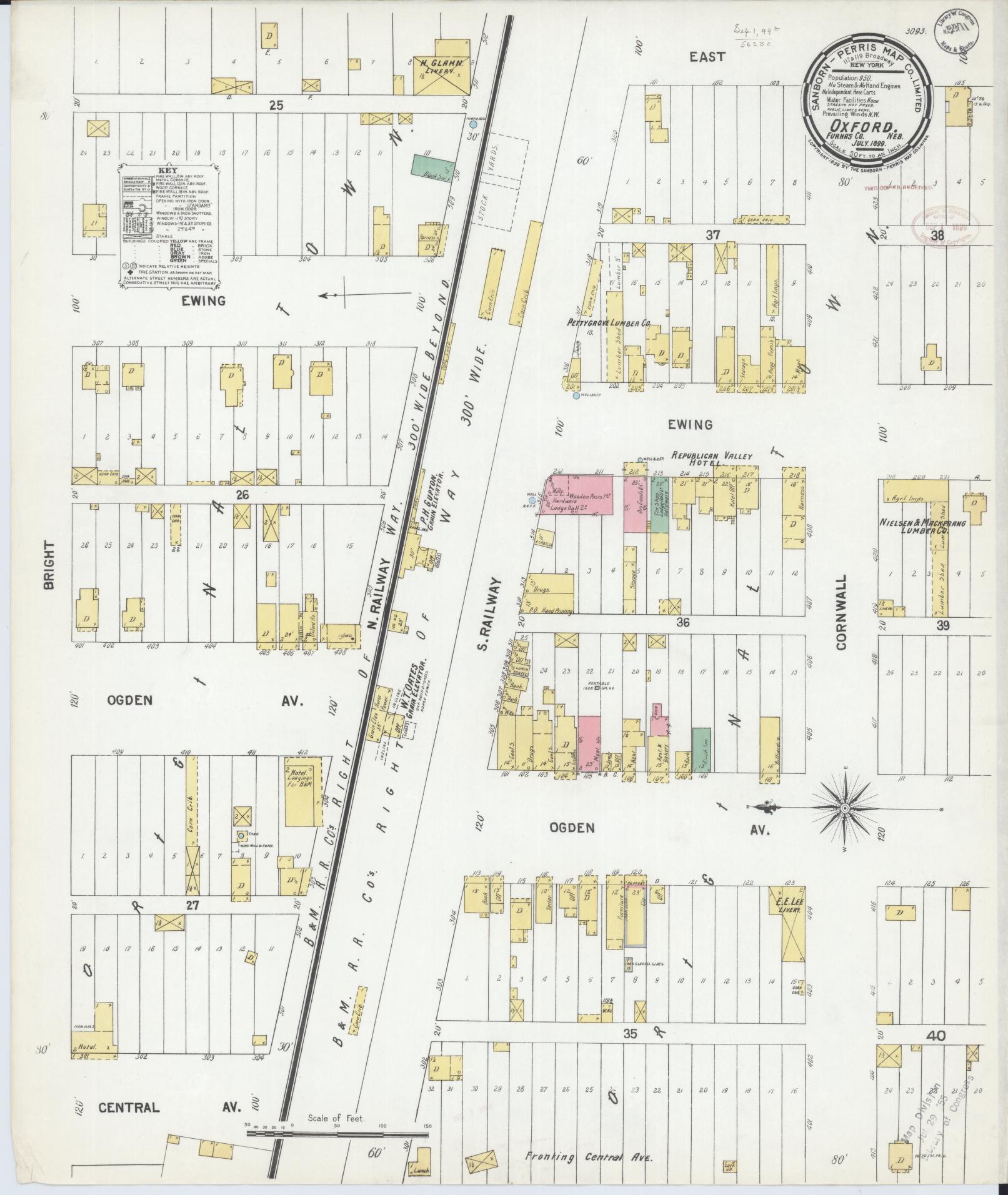 Sanborn Fire Insurance Map from Oxford, Harlan And Furnas County, Nebraska (1899), Sheet #0001 - Historic Sanborn Fire Insurance Map Print, vintage old map wall art, antique decor, genealogy gift, Nebraska Nebraska map
