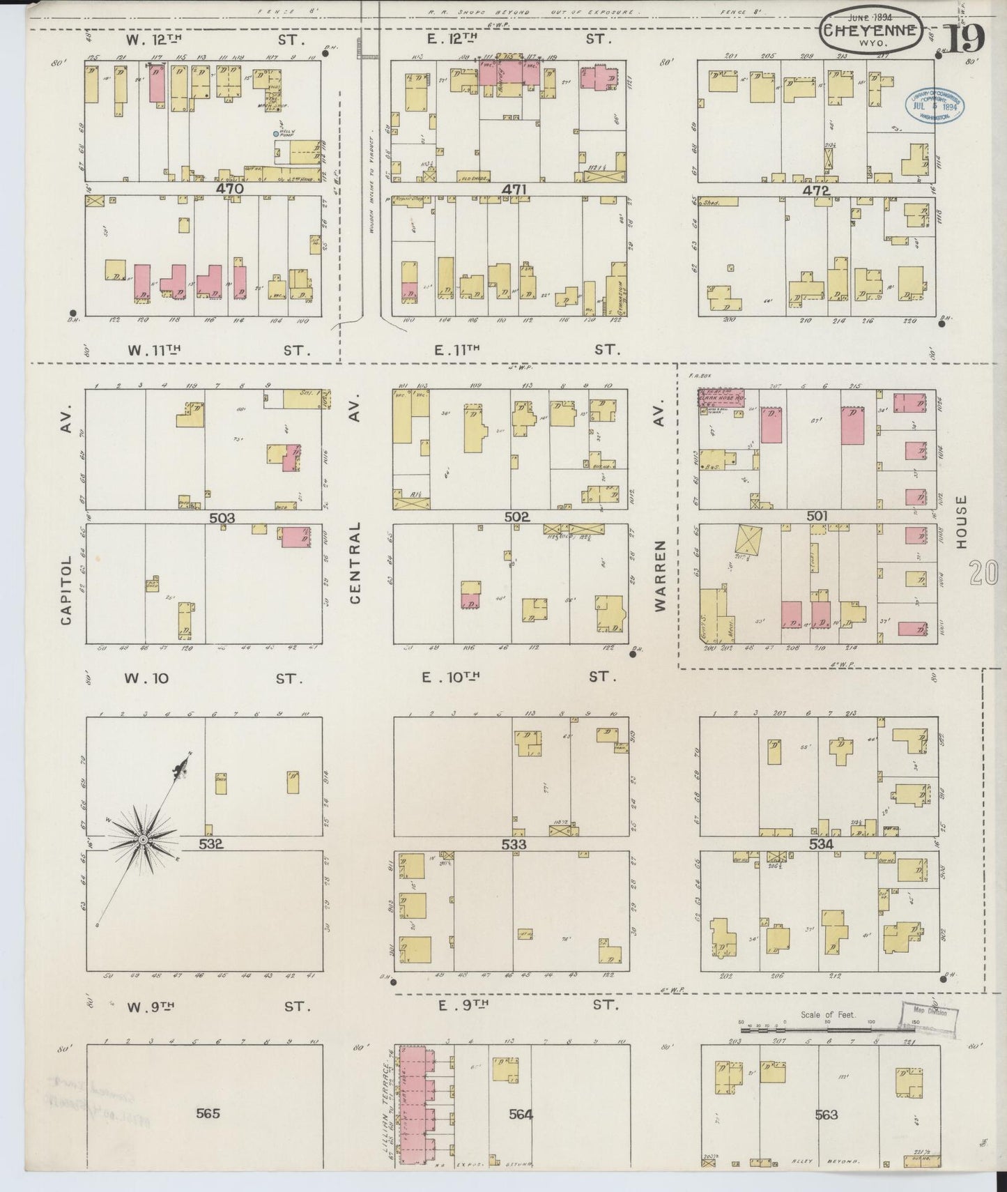 Sanborn Fire Insurance Map from Cheyenne, Laramie County, Wyoming (1894), Sheet #0019 - Complete Map Set gallery image, historic Sanborn map, vintage wall art, Wyoming Wyoming