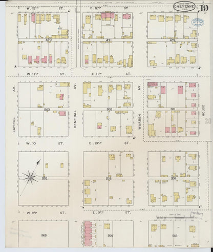 Sanborn Fire Insurance Map from Cheyenne, Laramie County, Wyoming (1894), Sheet #0019 - Complete Map Set gallery image, historic Sanborn map, vintage wall art, Wyoming Wyoming