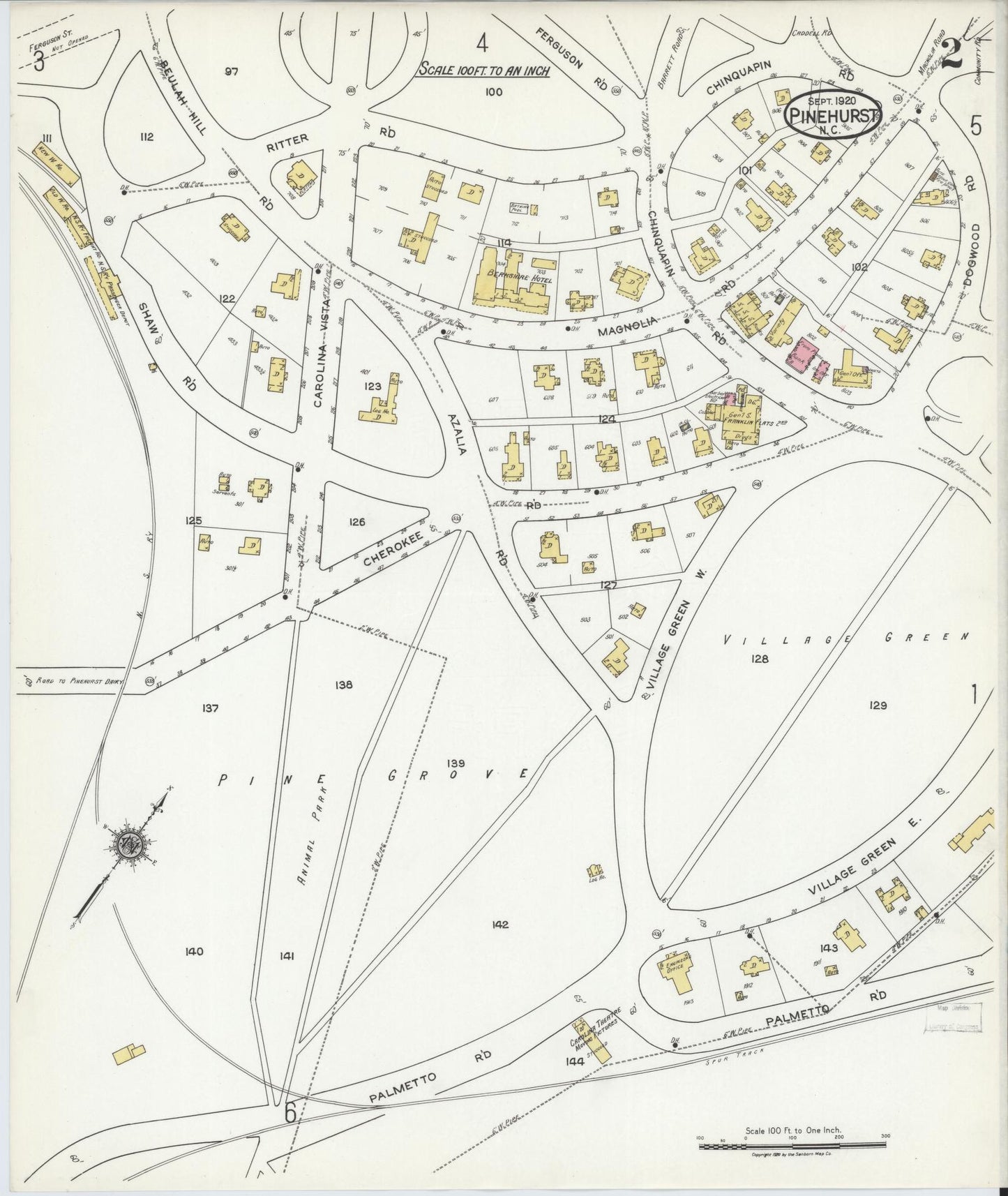 Sanborn Fire Insurance Map from Pinehurst, Moore County, North Carolina (1920), Sheet #0002 - Complete Map Set gallery image, historic Sanborn map, vintage wall art, North Carolina North Carolina