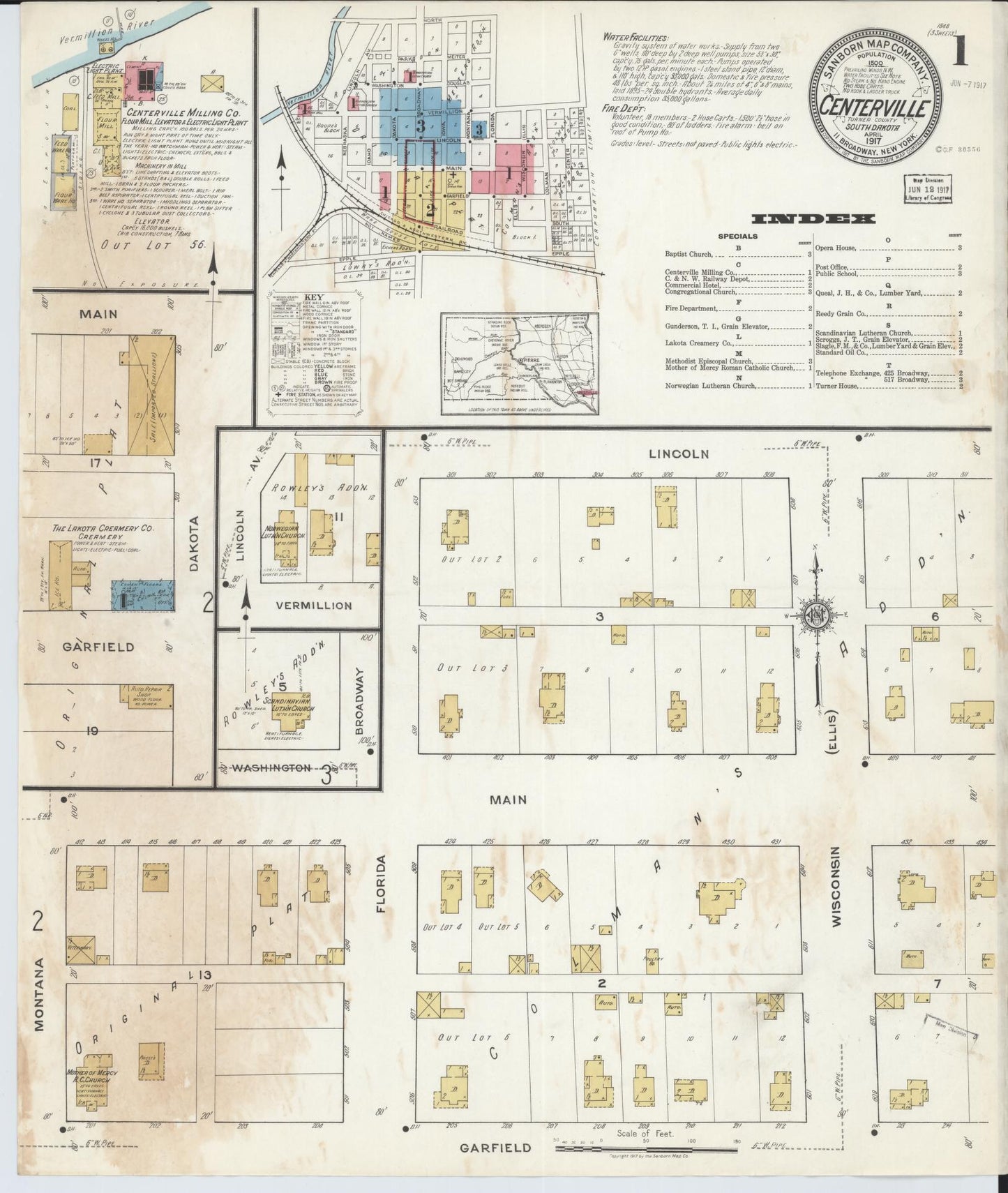 Sanborn Fire Insurance Map from Centerville, Turner County, South Dakota (1917), Sheet #0001 - Historic Sanborn Fire Insurance Map Print, vintage old map wall art, antique decor, genealogy gift, South Dakota South Dakota map