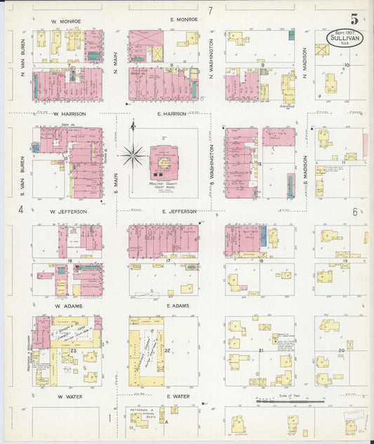 Sanborn Fire Insurance Map from Sullivan, Moultrie County, Illinois (1907), Sheet #0005 - Historic Sanborn Fire Insurance Map Print, vintage old map wall art, antique decor, genealogy gift, Illinois Illinois map