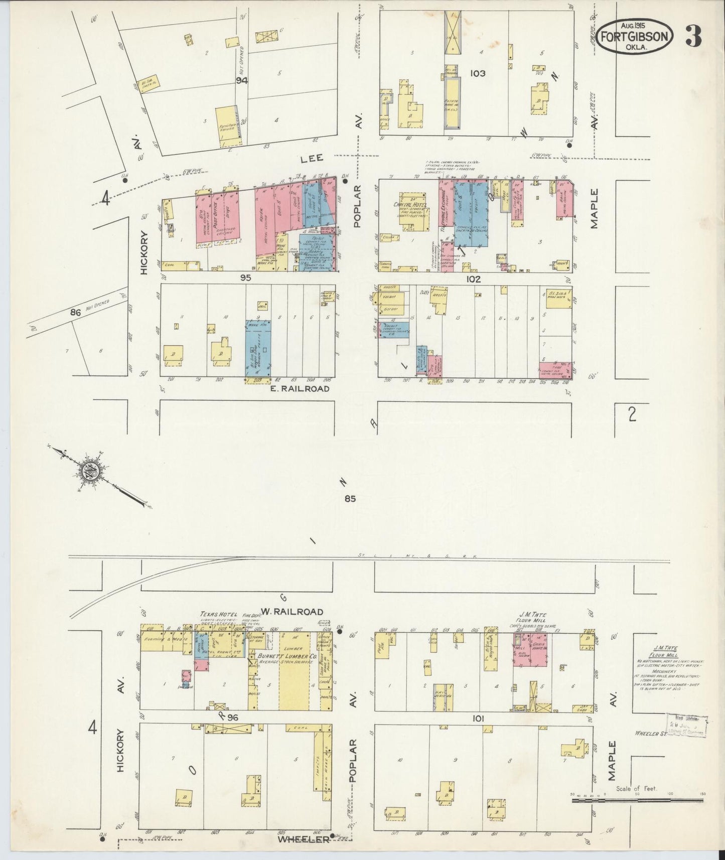 Sanborn Fire Insurance Map from Fort Gibson, Muskogee County, Oklahoma (1915), Sheet #0003 - Complete Map Set gallery image, historic Sanborn map, vintage wall art, Oklahoma Oklahoma