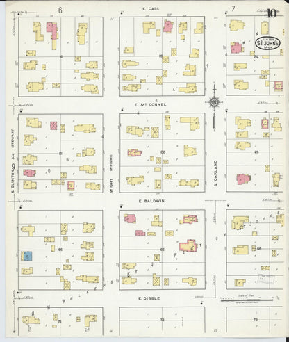 Sanborn Fire Insurance Map from Saint Johns, Clinton County, Michigan (1918), Sheet #0010 - Historic Sanborn Fire Insurance Map Print, vintage old map wall art, antique decor, genealogy gift, Michigan Michigan map
