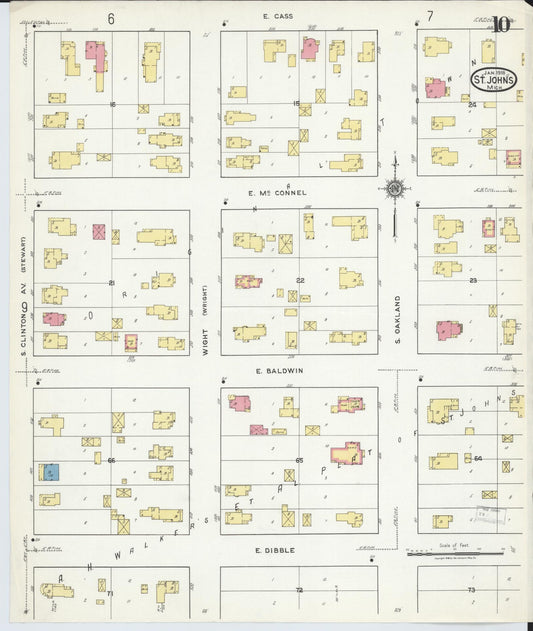 Sanborn Fire Insurance Map from Saint Johns, Clinton County, Michigan (1918), Sheet #0010 - Historic Sanborn Fire Insurance Map Print, vintage old map wall art, antique decor, genealogy gift, Michigan Michigan map