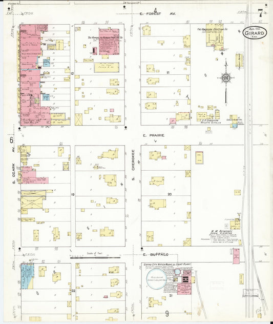 Sanborn Fire Insurance Map from Girard, Crawford County, Kansas (1912), Sheet #0007 - Historic Sanborn Fire Insurance Map Print, vintage old map wall art, antique decor, genealogy gift, Kansas Kansas map
