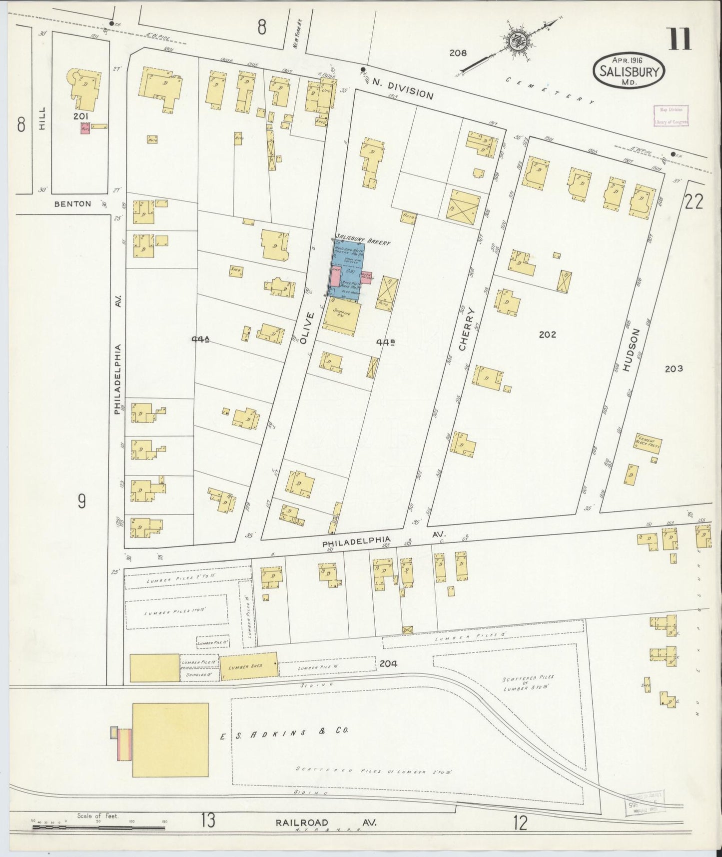 Sanborn Fire Insurance Map from Salisbury, Wicomico County, Maryland (1916), Sheet #0011 - Historic Sanborn Fire Insurance Map Print, vintage old map wall art