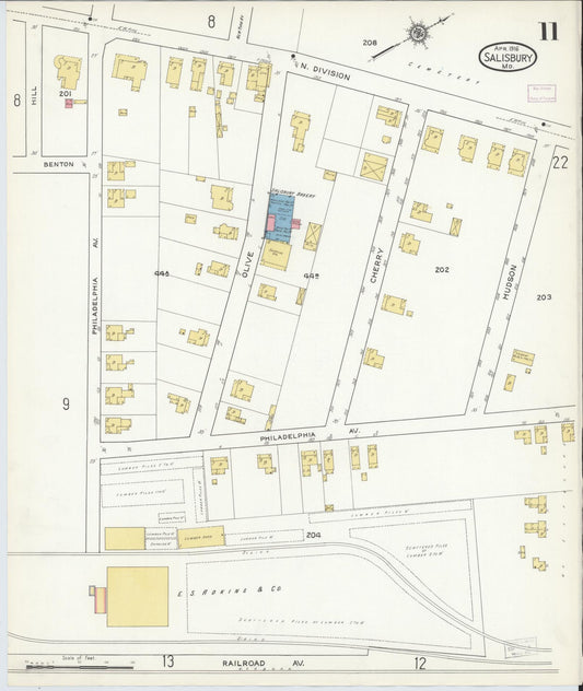 Sanborn Fire Insurance Map from Salisbury, Wicomico County, Maryland (1916), Sheet #0011 - Historic Sanborn Fire Insurance Map Print, vintage old map wall art