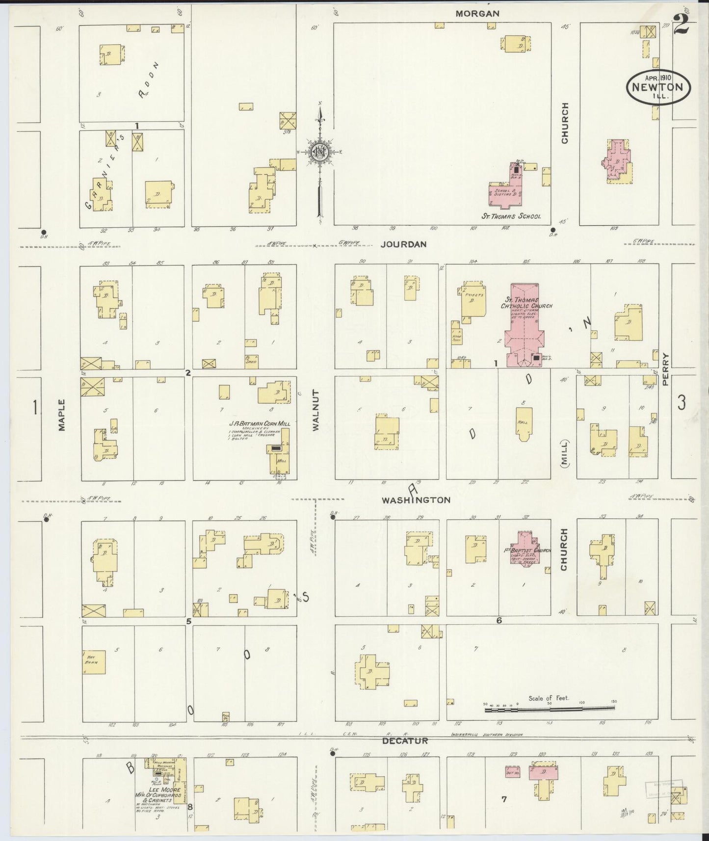 Sanborn Fire Insurance Map from Newton, Jasper County, Illinois (1910), Sheet #0002 - Complete Map Set gallery image, historic Sanborn map, vintage wall art, Illinois Illinois