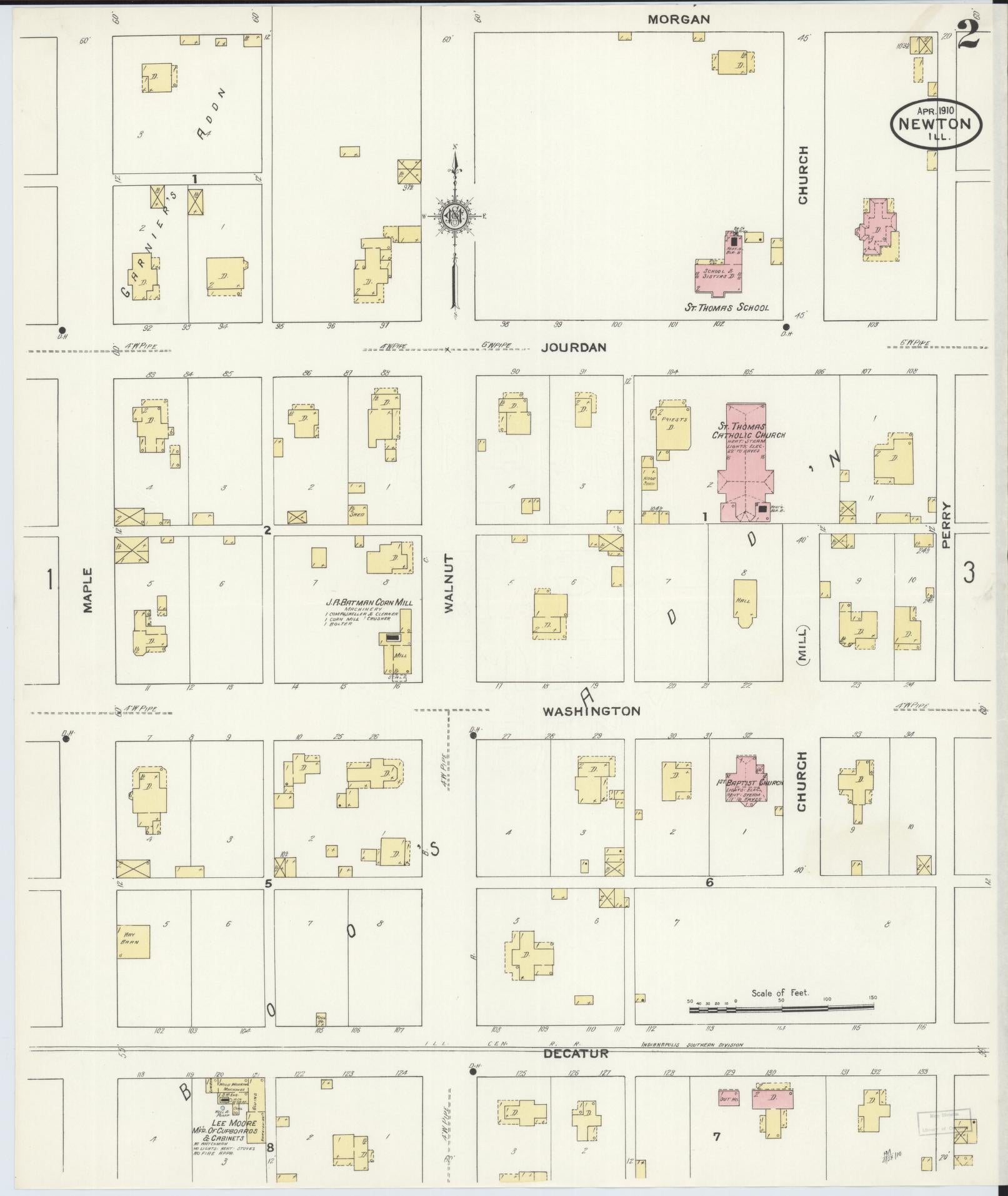Sanborn Fire Insurance Map from Newton, Jasper County, Illinois (1910), Sheet #0002 - Complete Map Set gallery image, historic Sanborn map, vintage wall art, Illinois Illinois