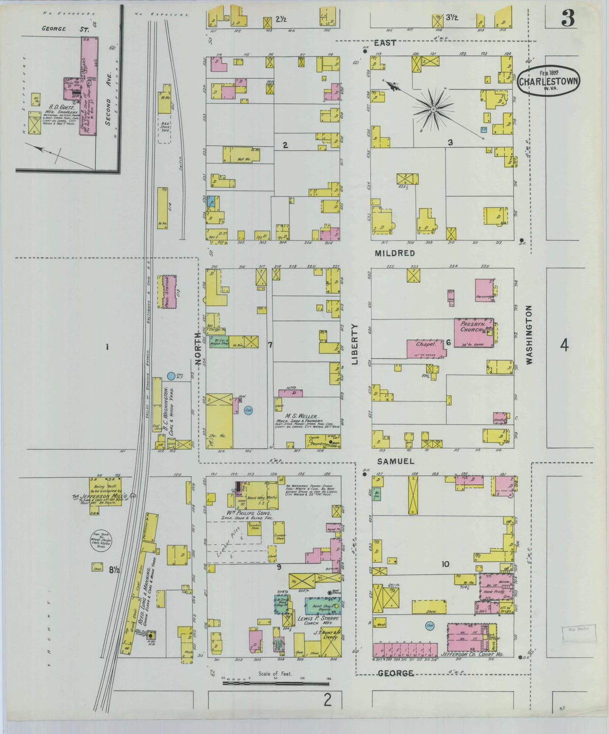 Sanborn Fire Insurance Map from Charles Town, Jefferson County, West Virginia (1897), Sheet #0003 - Complete Map Set gallery image, historic Sanborn map, vintage wall art, West Virginia West Virginia