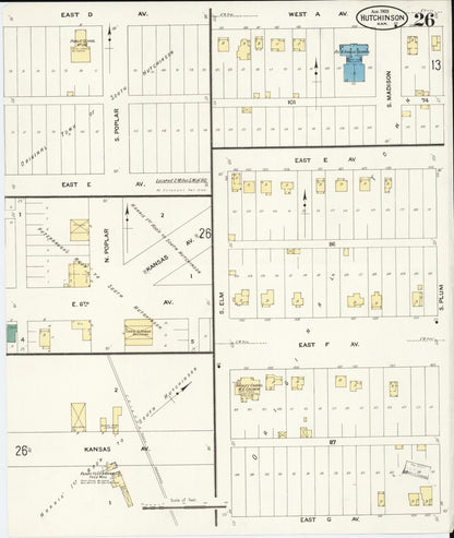 Sanborn Fire Insurance Map from Hutchinson, Reno County, Kansas (1909), Sheet #0026 - Complete Map Set gallery image, historic Sanborn map, vintage wall art, Kansas Kansas