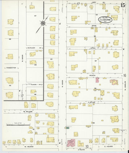 Sanborn Fire Insurance Map from Cleburne, Johnson County, Texas (1910), Sheet #0015 - Complete Map Set gallery image, historic Sanborn map, vintage wall art, Texas Texas