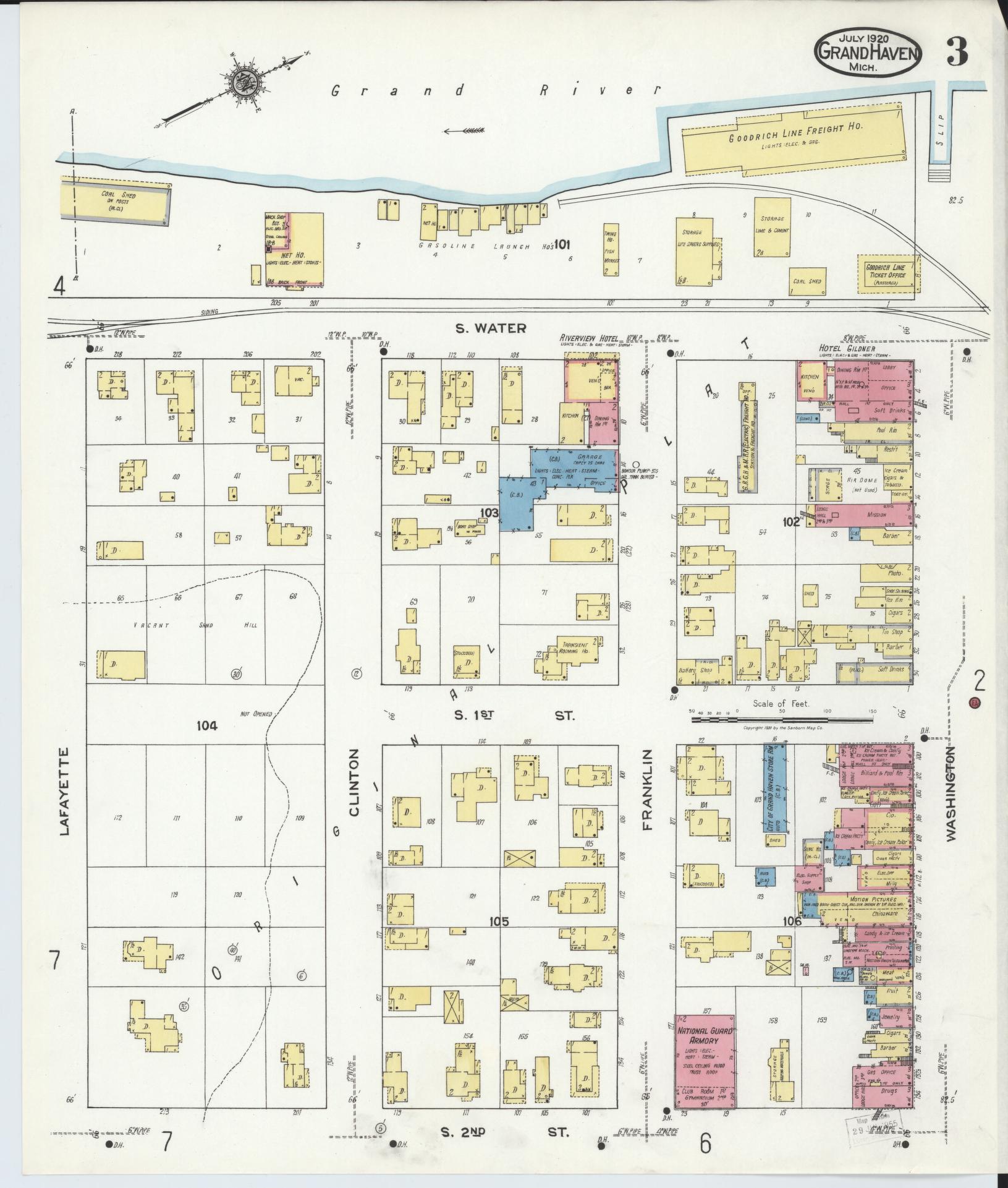Sanborn Fire Insurance Map from Grand Haven, Ottawa County, Michigan (1920), Sheet #0003 - Complete Map Set gallery image, historic Sanborn map, vintage wall art, Michigan Michigan