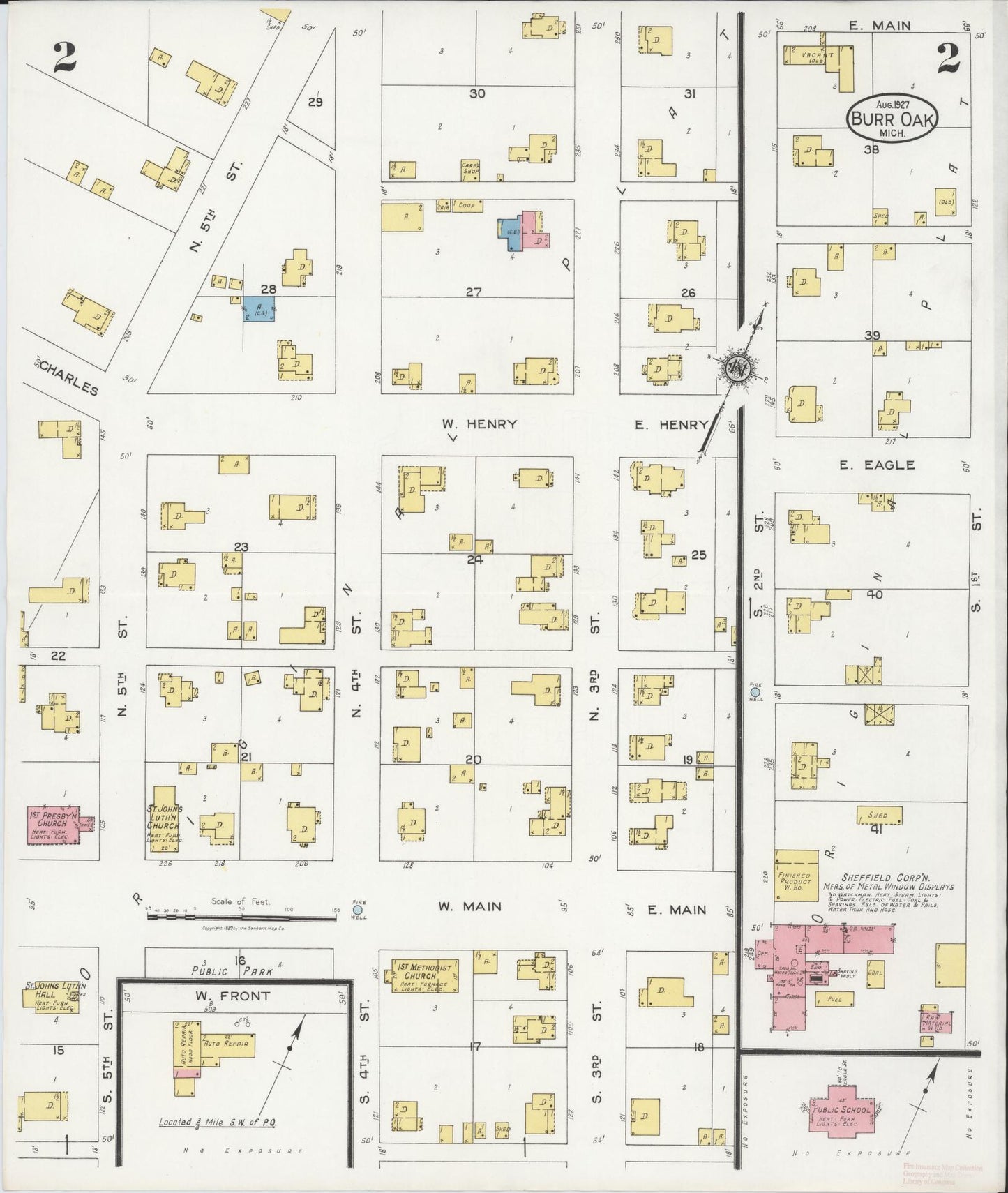 Sanborn Fire Insurance Map from Burr Oak, Saint Joseph County, Michigan (1927), Sheet #0002 - Complete Map Set gallery image, historic Sanborn map, vintage wall art, Michigan Michigan