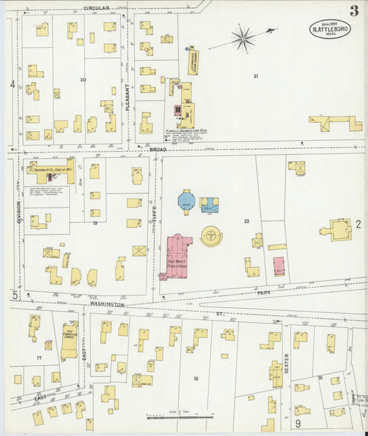 Sanborn Fire Insurance Map from North Attleborough, Bristol County, Massachusetts (1899), Sheet #0003 - Historic Sanborn Fire Insurance Map Print, vintage old map wall art, antique decor, genealogy gift, Massachusetts Massachusetts map