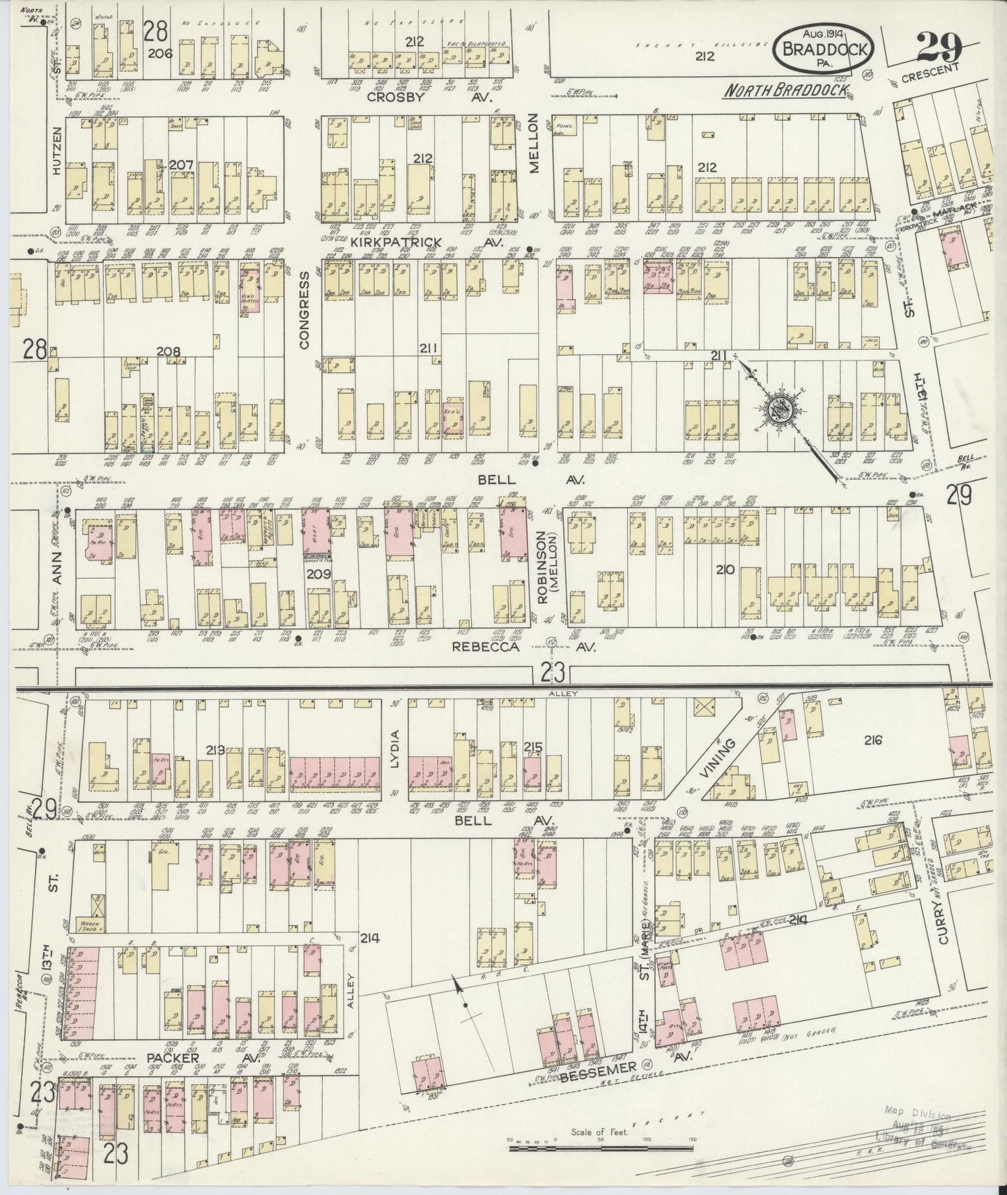 Sanborn Fire Insurance Map from Braddock, Allegheny County, Pennsylvania (1914), Sheet #0029 - Historic Sanborn Fire Insurance Map Print, vintage old map wall art, antique decor, genealogy gift, Pennsylvania Pennsylvania map