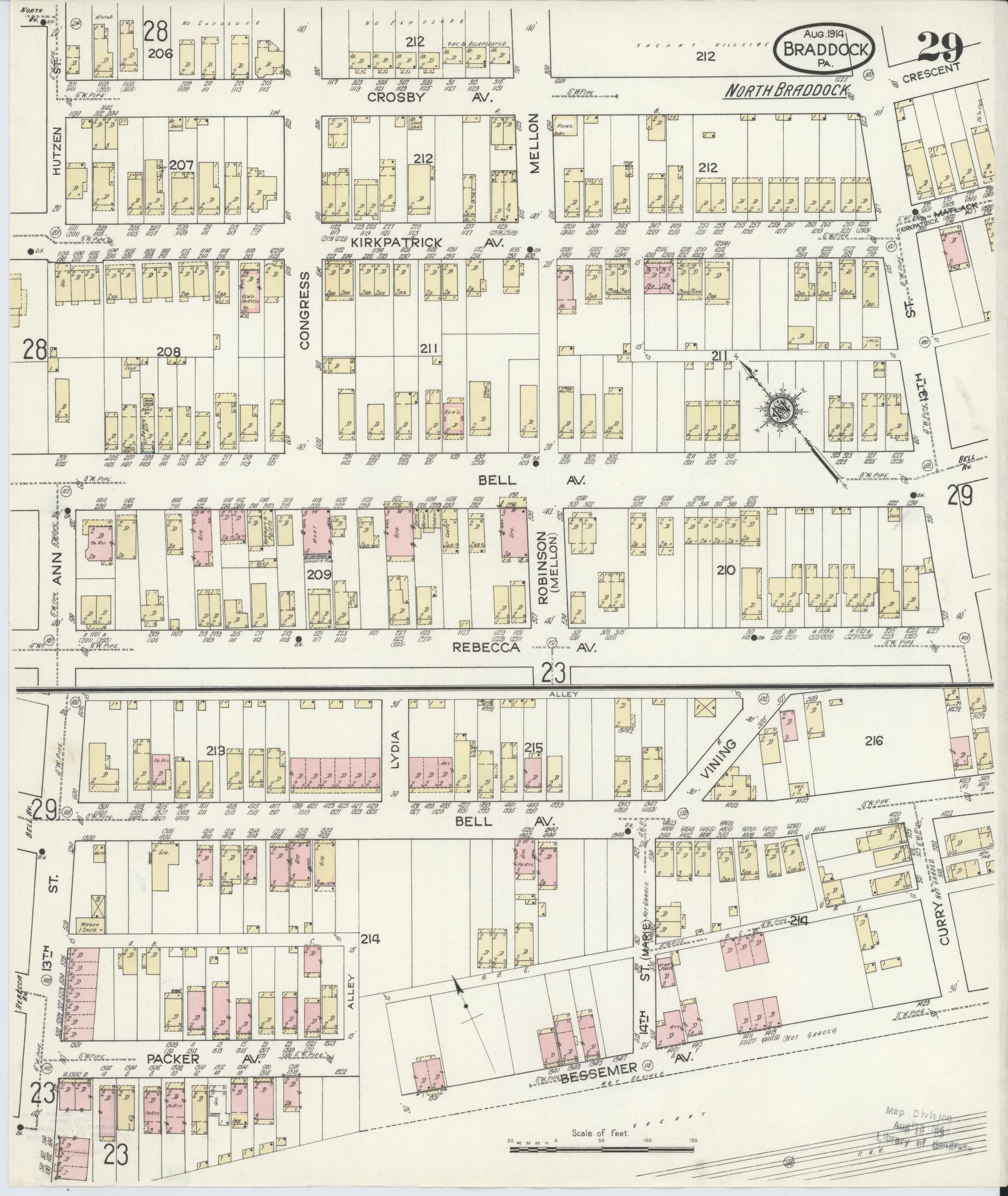 Sanborn Fire Insurance Map from Braddock, Allegheny County, Pennsylvania (1914), Sheet #0029 - Historic Sanborn Fire Insurance Map Print, vintage old map wall art, antique decor, genealogy gift, Pennsylvania Pennsylvania map