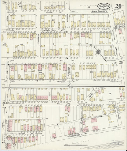 Sanborn Fire Insurance Map from Braddock, Allegheny County, Pennsylvania (1914), Sheet #0029 - Historic Sanborn Fire Insurance Map Print, vintage old map wall art, antique decor, genealogy gift, Pennsylvania Pennsylvania map