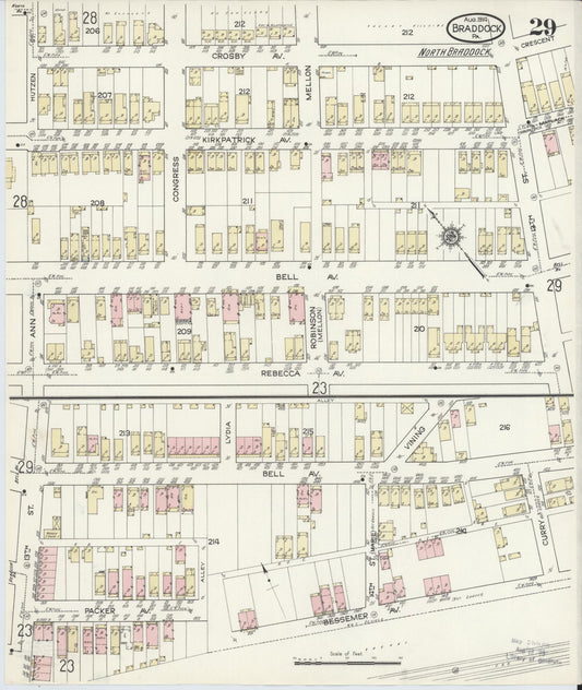 Sanborn Fire Insurance Map from Braddock, Allegheny County, Pennsylvania (1914), Sheet #0029 - Historic Sanborn Fire Insurance Map Print, vintage old map wall art, antique decor, genealogy gift, Pennsylvania Pennsylvania map