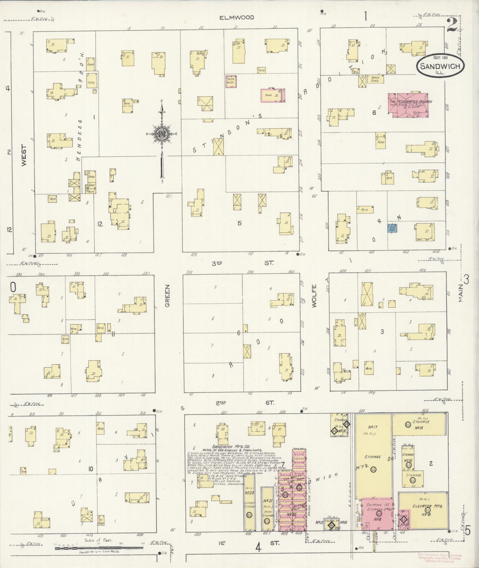 Sanborn Fire Insurance Map from Sandwich, De Kalb County, Illinois (1921), Sheet #0002 - Complete Map Set gallery image, historic Sanborn map, vintage wall art, Illinois Illinois