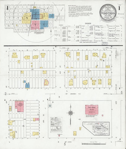 Sanborn Fire Insurance Map from Pond Creek, Grant County, Oklahoma (1928), Sheet #0001 - Complete Map Set gallery image, historic Sanborn map, vintage wall art, Oklahoma Oklahoma