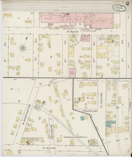 Sanborn Fire Insurance Map from Corry, Erie County, Pennsylvania (1886), Sheet #0002 - Historic Sanborn Fire Insurance Map Print, vintage old map wall art, antique decor, genealogy gift, Pennsylvania Pennsylvania map