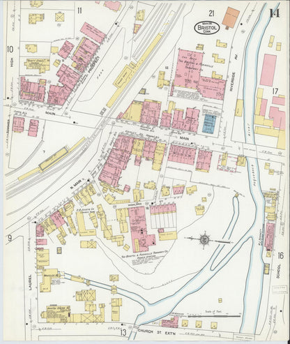 Sanborn Fire Insurance Map from Bristol, Hartford County, Connecticut (1911), Sheet #0014 - Complete Map Set gallery image, historic Sanborn map, vintage wall art, Connecticut Connecticut