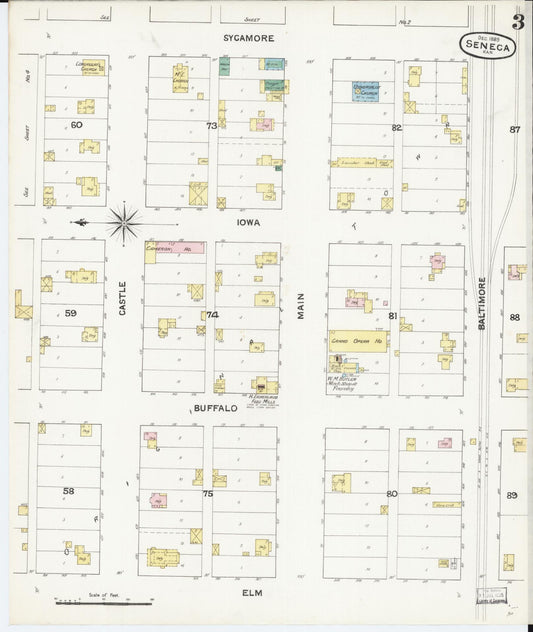 Sanborn Fire Insurance Map from Seneca, Nemaha County, Kansas (1889), Sheet #0003 - Historic Sanborn Fire Insurance Map Print, vintage old map wall art, antique decor, genealogy gift, Kansas Kansas map