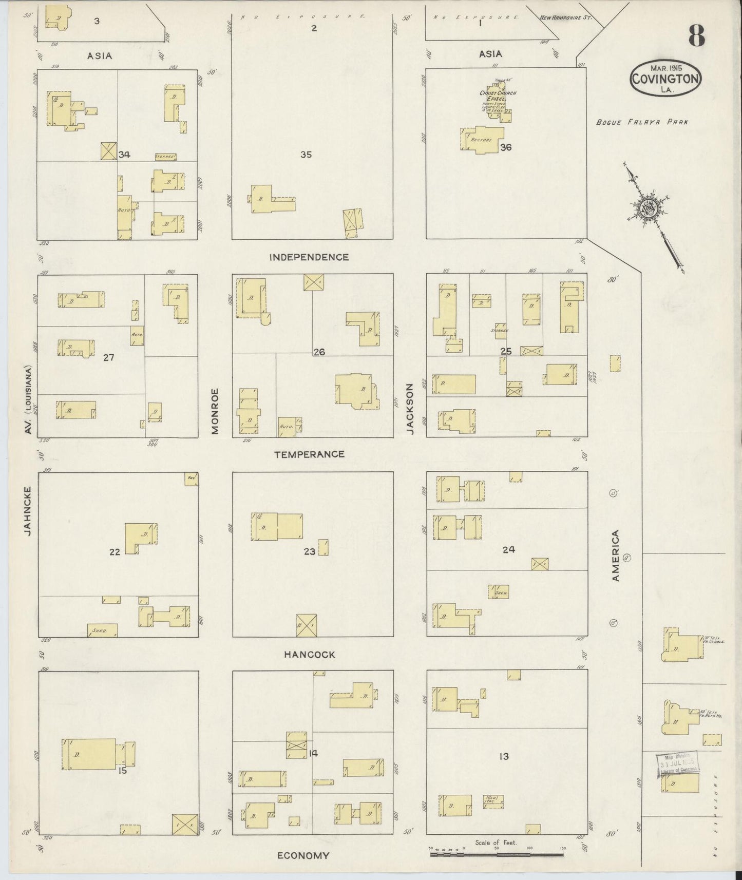 Sanborn Fire Insurance Map from Covington, Saint Tammany Parish, Louisiana (1915), Sheet #0008 - Historic Sanborn Fire Insurance Map Print, vintage old map wall art, antique decor, genealogy gift, Louisiana Louisiana map