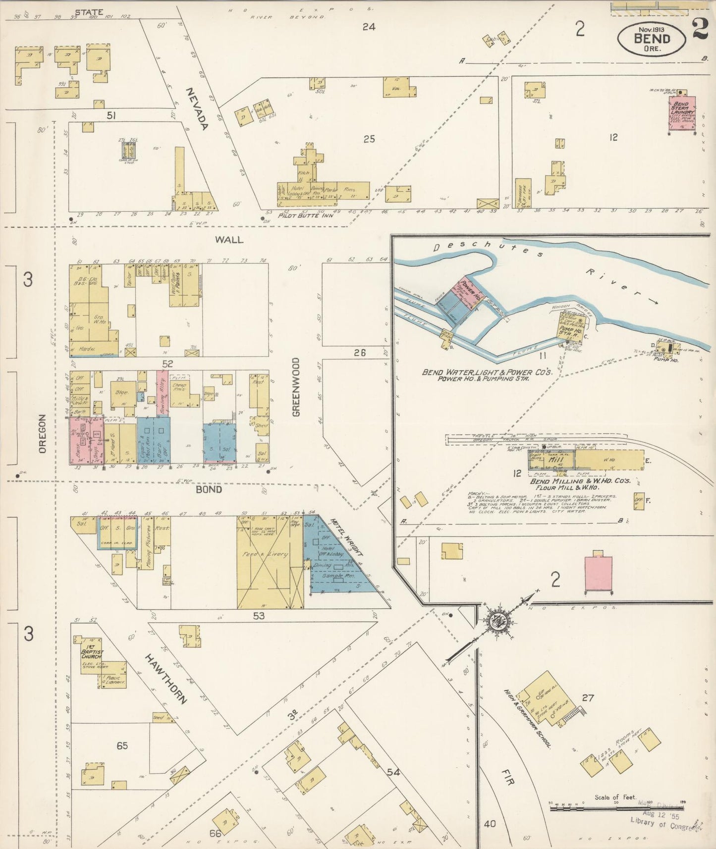 Sanborn Fire Insurance Map from Bend, Deschutes County, Oregon (1913), Sheet #0002 - Complete Map Set gallery image, historic Sanborn map, vintage wall art, Oregon Oregon