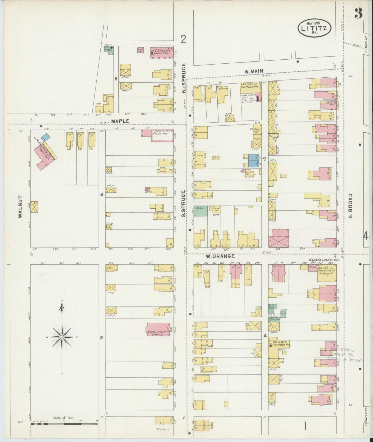 Sanborn Fire Insurance Map from Lititz, Lancaster County, Pennsylvania (1898), Sheet #0003 - Historic Sanborn Fire Insurance Map Print, vintage old map wall art, antique decor, genealogy gift, Pennsylvania Pennsylvania map