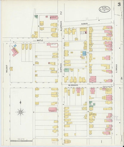 Sanborn Fire Insurance Map from Lititz, Lancaster County, Pennsylvania (1898), Sheet #0003 - Historic Sanborn Fire Insurance Map Print, vintage old map wall art, antique decor, genealogy gift, Pennsylvania Pennsylvania map