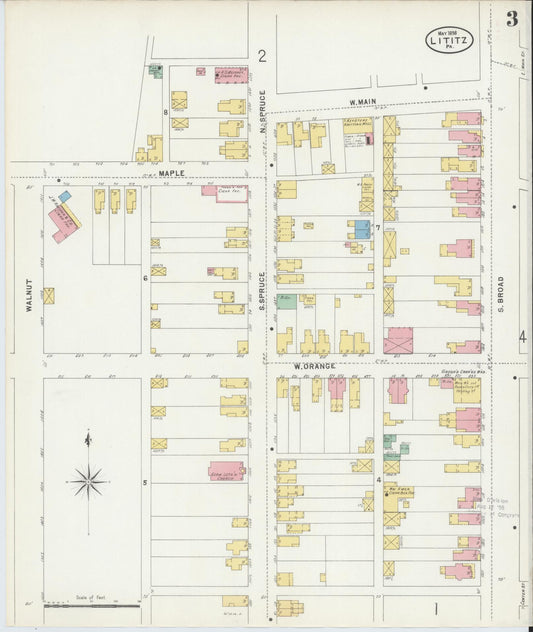 Sanborn Fire Insurance Map from Lititz, Lancaster County, Pennsylvania (1898), Sheet #0003 - Historic Sanborn Fire Insurance Map Print, vintage old map wall art, antique decor, genealogy gift, Pennsylvania Pennsylvania map