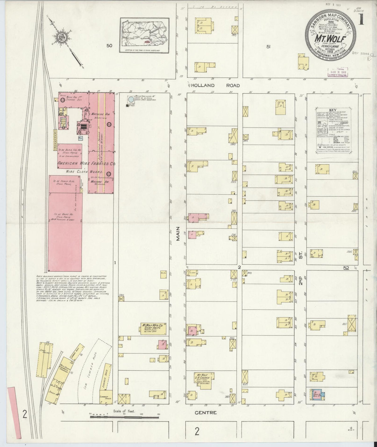 Sanborn Fire Insurance Map from Mount Wolf, York County, Pennsylvania (1913), Sheet #0001 - Historic Sanborn Fire Insurance Map Print, vintage old map wall art, antique decor, genealogy gift, Pennsylvania Pennsylvania map