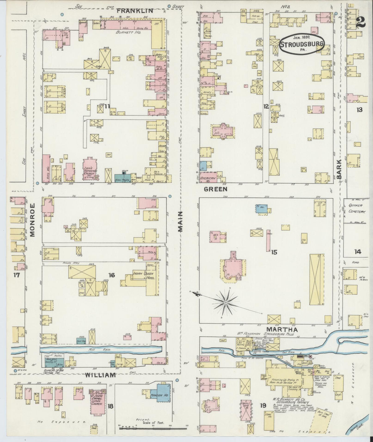 Sanborn Fire Insurance Map from Stroudsburg, Monroe County, Pennsylvania (1892), Sheet #0002 - Historic Sanborn Fire Insurance Map Print, vintage old map wall art, antique decor, genealogy gift, Pennsylvania Pennsylvania map