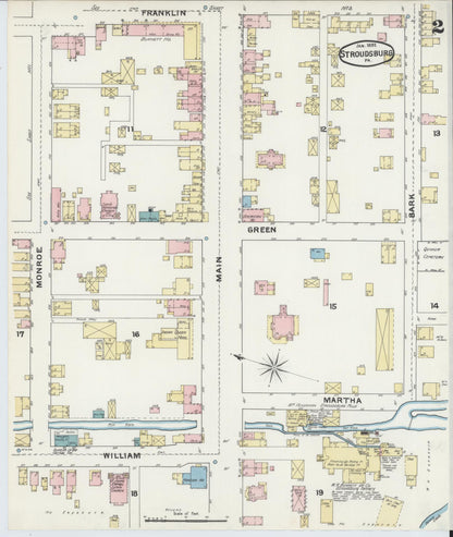 Sanborn Fire Insurance Map from Stroudsburg, Monroe County, Pennsylvania (1892), Sheet #0002 - Historic Sanborn Fire Insurance Map Print, vintage old map wall art, antique decor, genealogy gift, Pennsylvania Pennsylvania map