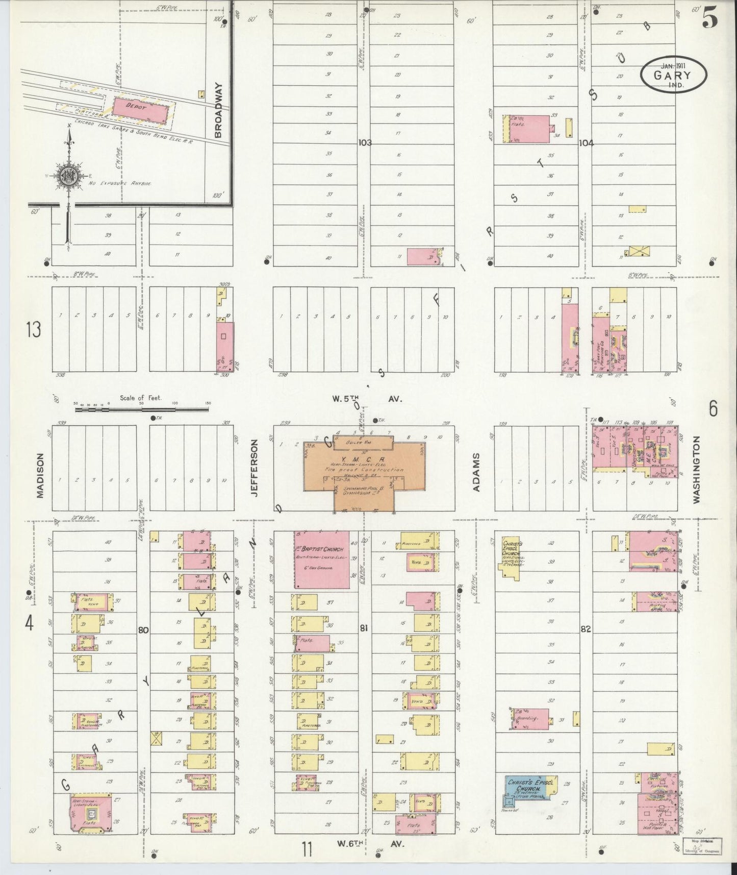 Sanborn Fire Insurance Map from Gary, Lake County, Indiana (1911), Sheet #0005 - Complete Map Set gallery image, historic Sanborn map, vintage wall art, Indiana Indiana