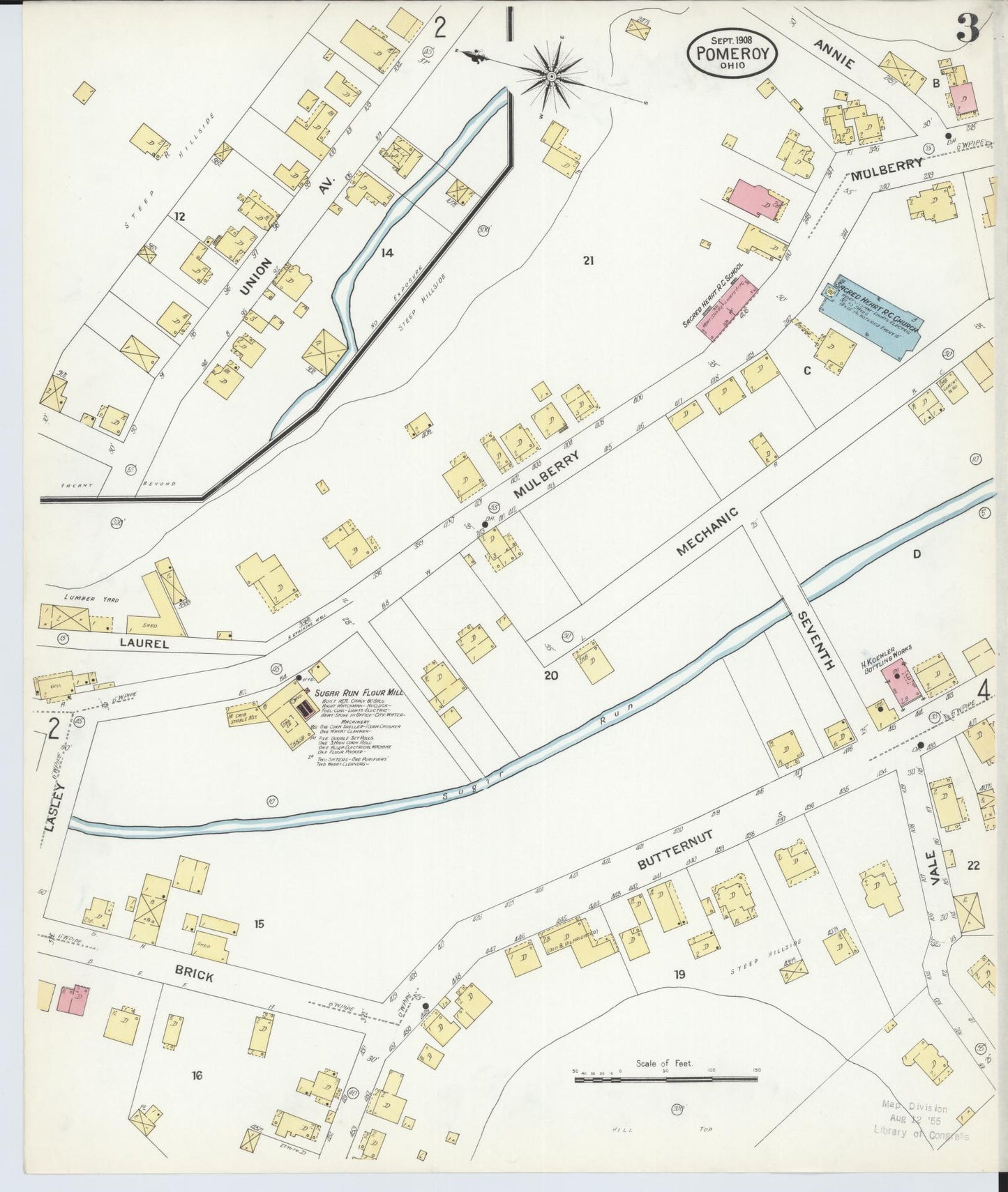 Sanborn Fire Insurance Map from Pomeroy, Meigs County, Ohio (1908), Sheet #0003 - Complete Map Set gallery image, historic Sanborn map, vintage wall art, Ohio Ohio