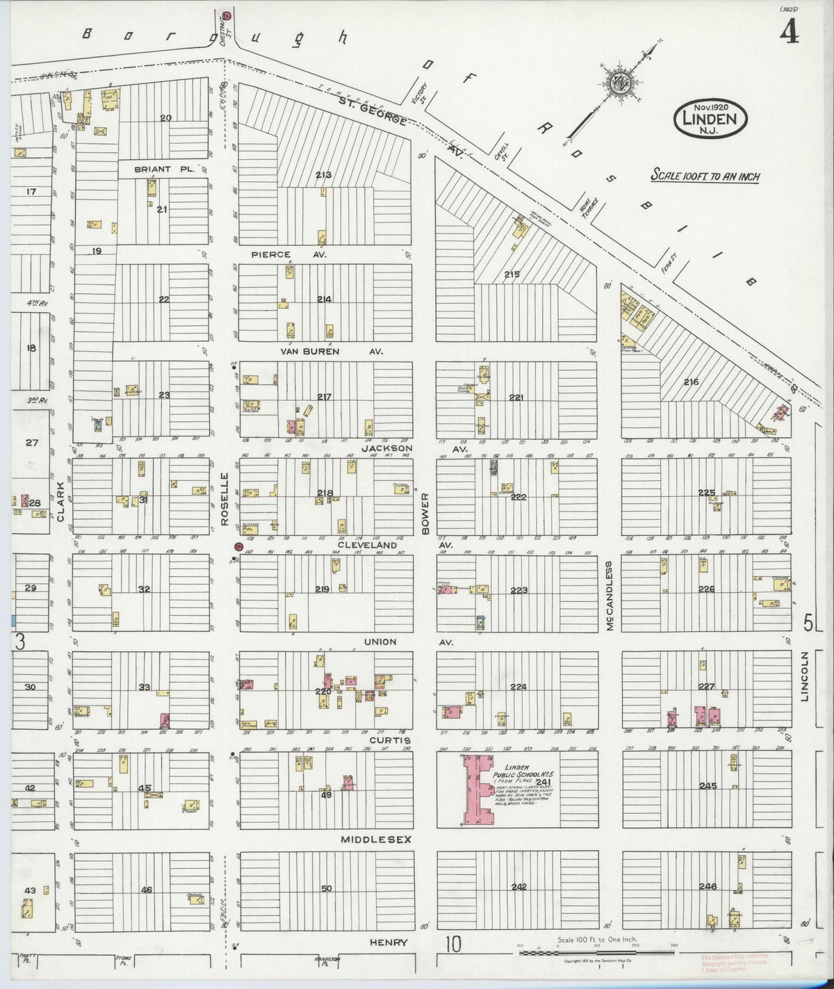 Sanborn Fire Insurance Map from Linden, Union County, New Jersey (1920), Sheet #0004 - Historic Sanborn Fire Insurance Map Print, vintage old map wall art, antique decor, genealogy gift, New Jersey New Jersey map