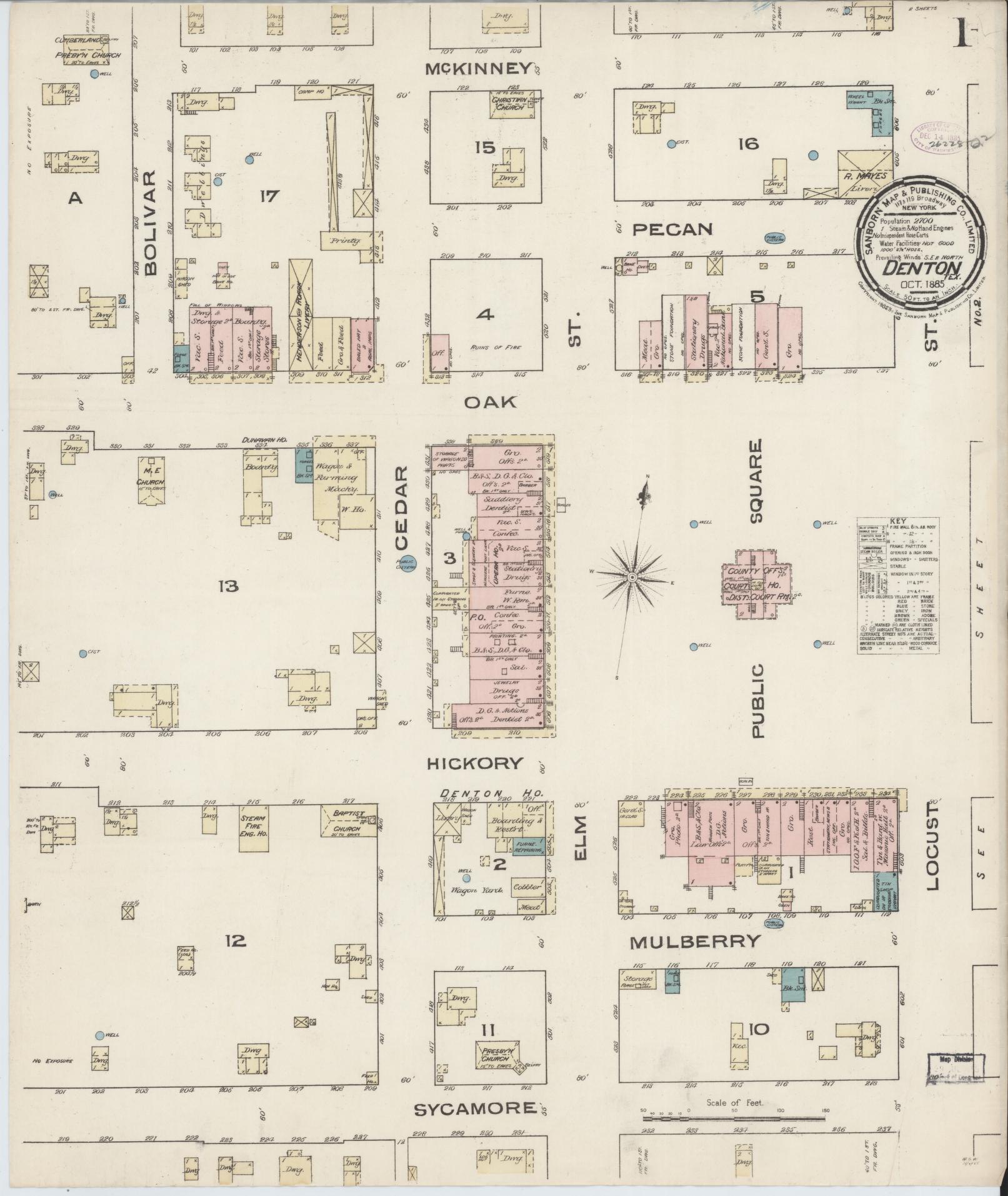Sanborn Fire Insurance Map from Denton, Denton County, Texas. (1885) – Historic Sanborn Fire Insurance Map Print