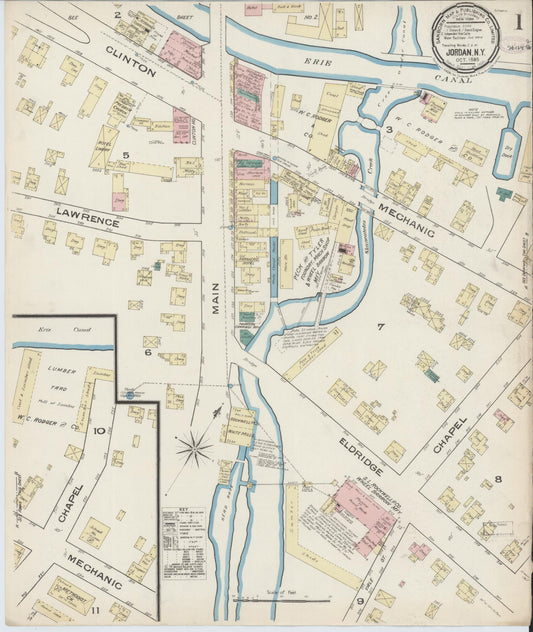 Sanborn Fire Insurance Map from Jordan, Onondaga County, New York (1885), Sheet #0001 - Historic Sanborn Fire Insurance Map Print, vintage old map wall art, antique decor, genealogy gift, New York New York map