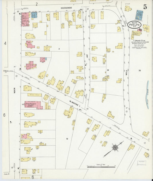 Sanborn Fire Insurance Map from Phelps, Ontario County, New York (1911), Sheet #0005 - Historic Sanborn Fire Insurance Map Print, vintage old map wall art, antique decor, genealogy gift, New York New York map