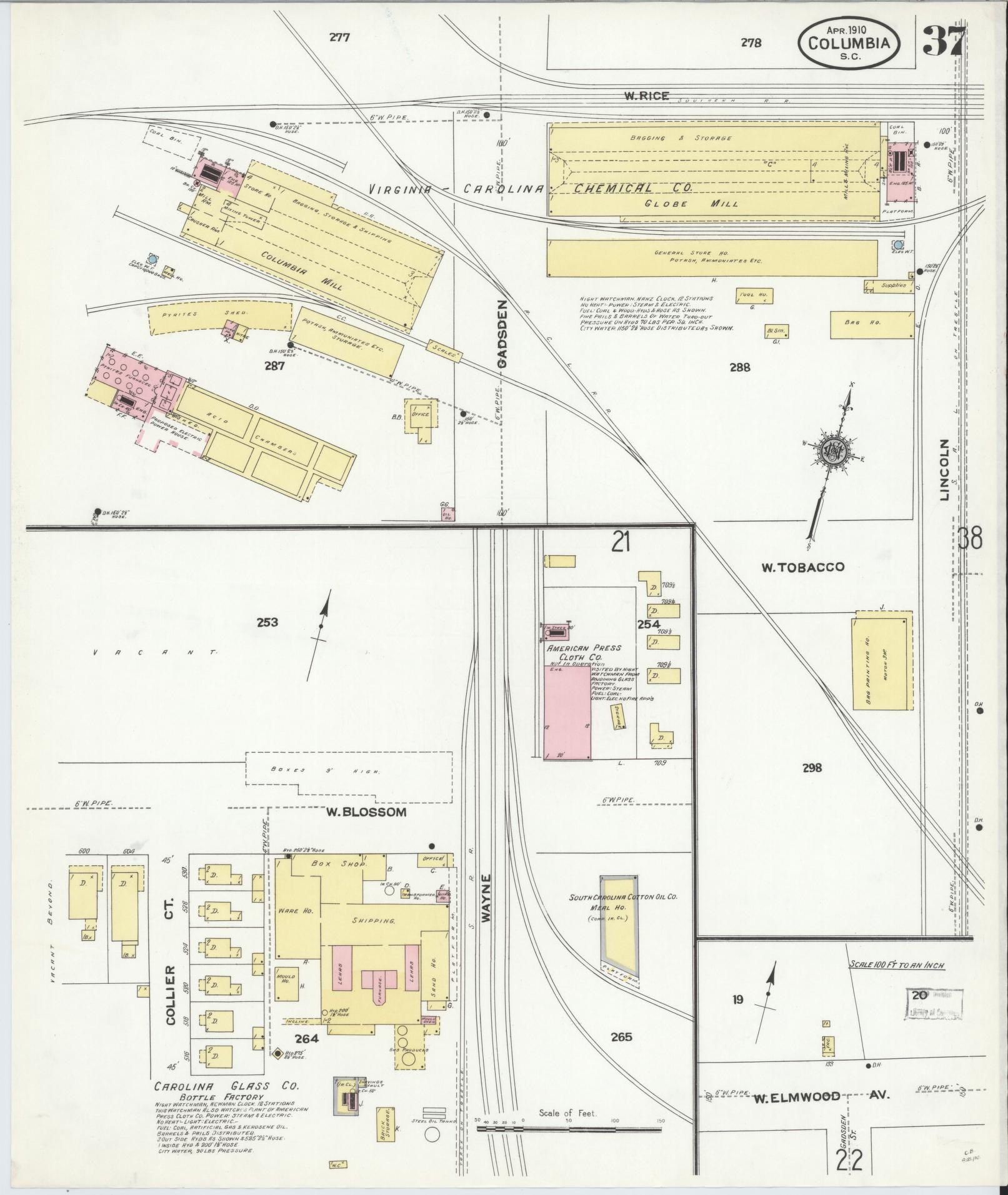 Sanborn Fire Insurance Map from Columbia, Richland County, South Carolina (1910), Sheet #0037 - Complete Map Set gallery image, historic Sanborn map, vintage wall art, South Carolina South Carolina