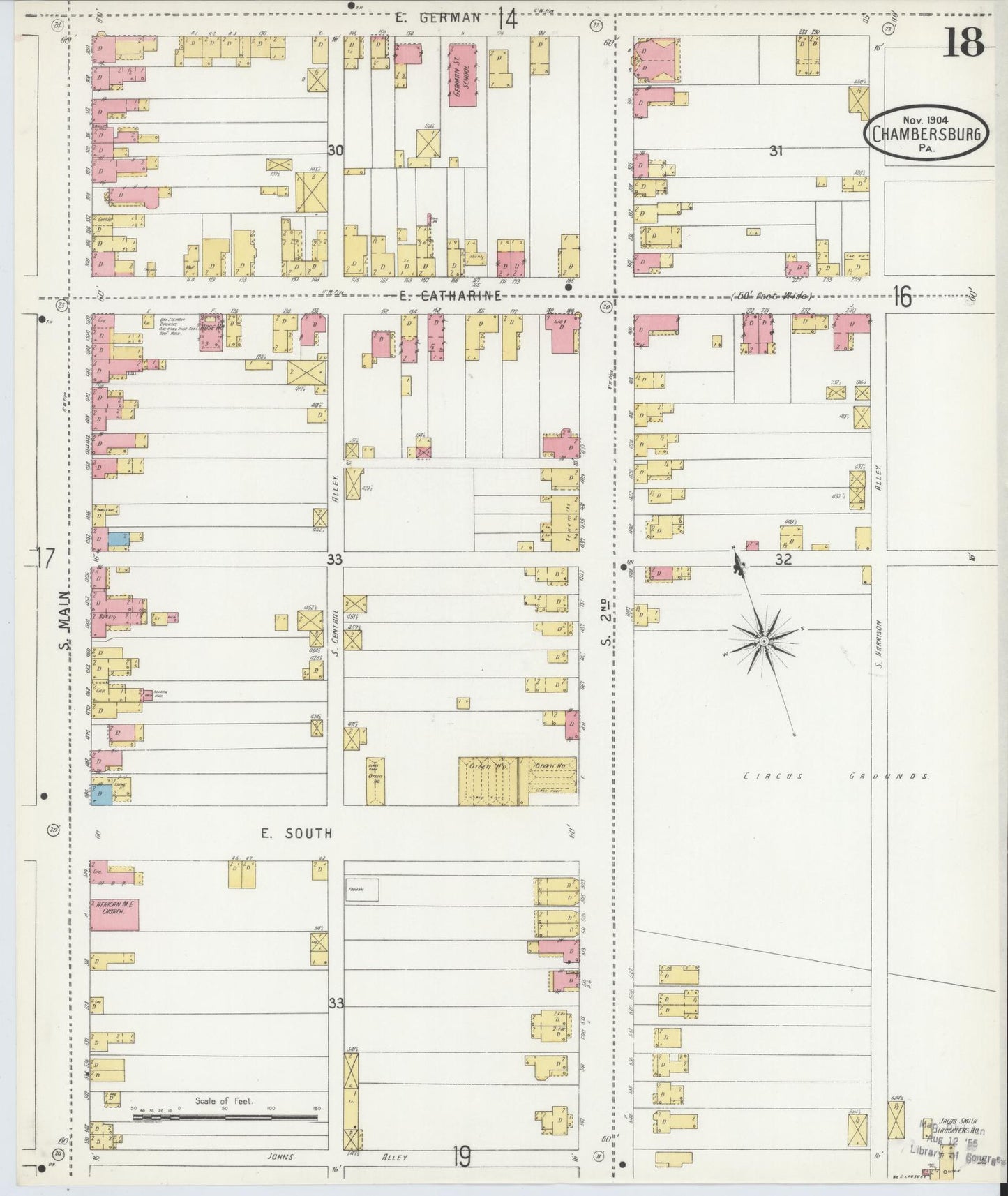 Sanborn Fire Insurance Map from Chambersburg, Franklin County, Pennsylvania (1904), Sheet #0018 - Historic Sanborn Fire Insurance Map Print, vintage old map wall art, antique decor, genealogy gift, Pennsylvania Pennsylvania map