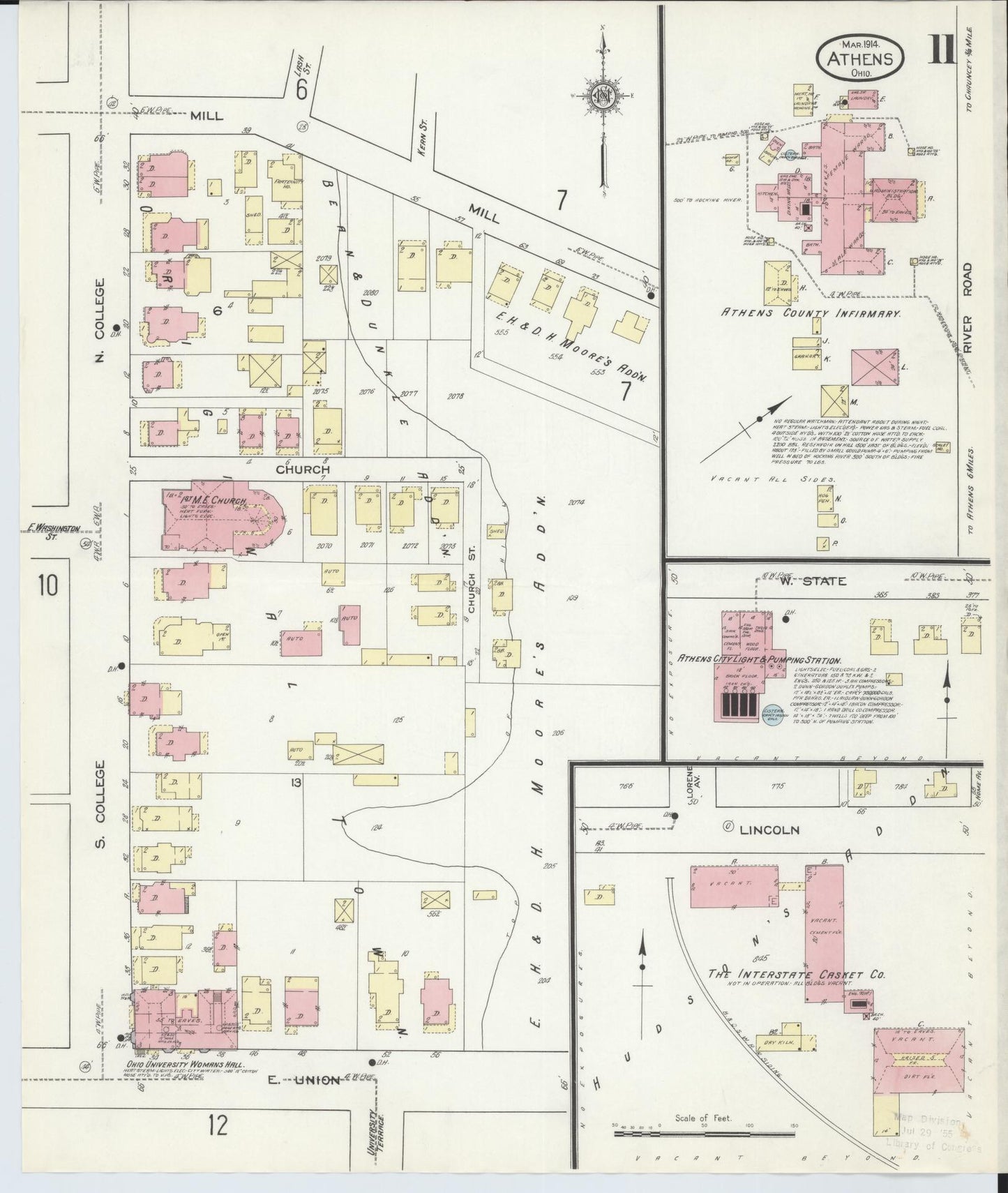 Sanborn Fire Insurance Map from Athens, Athens County, Ohio (1914), Sheet #0011 - Historic Sanborn Fire Insurance Map Print, vintage old map wall art, antique decor, genealogy gift, Ohio Ohio map