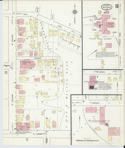Sanborn Fire Insurance Map from Athens, Athens County, Ohio (1914), Sheet #0011 - Historic Sanborn Fire Insurance Map Print, vintage old map wall art, antique decor, genealogy gift, Ohio Ohio map