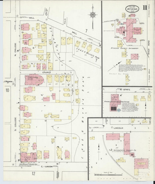 Sanborn Fire Insurance Map from Athens, Athens County, Ohio (1914), Sheet #0011 - Historic Sanborn Fire Insurance Map Print, vintage old map wall art, antique decor, genealogy gift, Ohio Ohio map