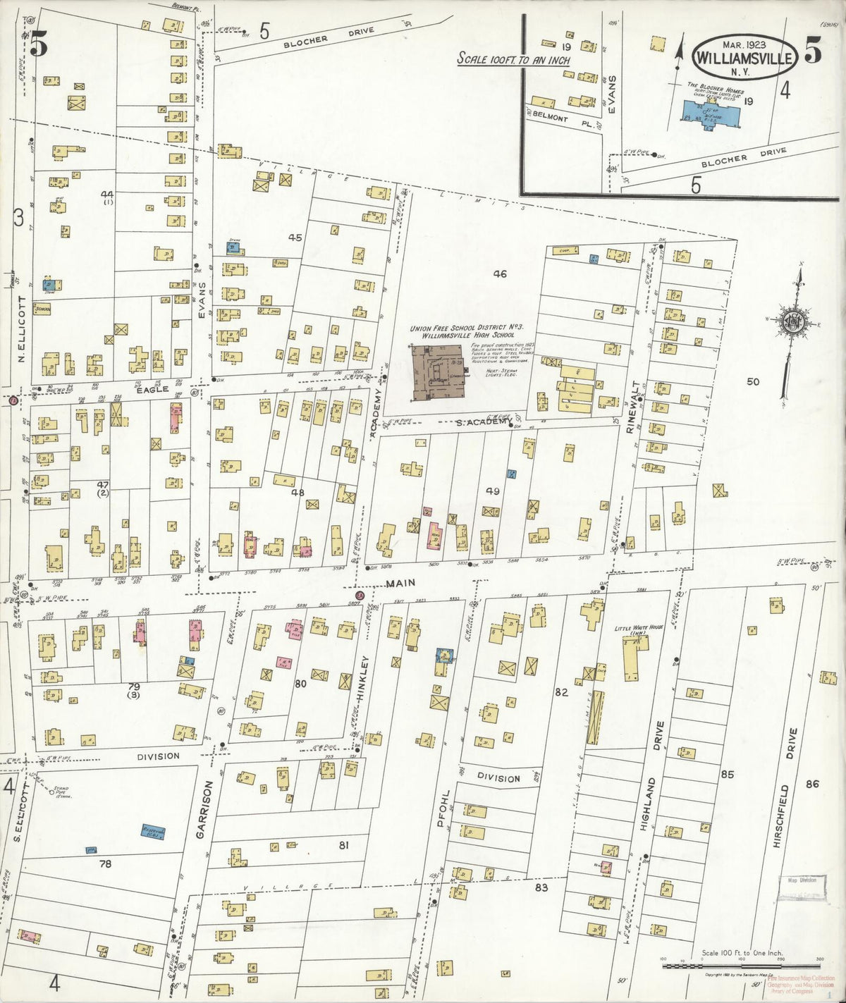 Sanborn Fire Insurance Map from Williamsville, Erie County, New York (1923), Sheet #0005 - Historic Sanborn Fire Insurance Map Print, vintage old map wall art, antique decor, genealogy gift, New York New York map