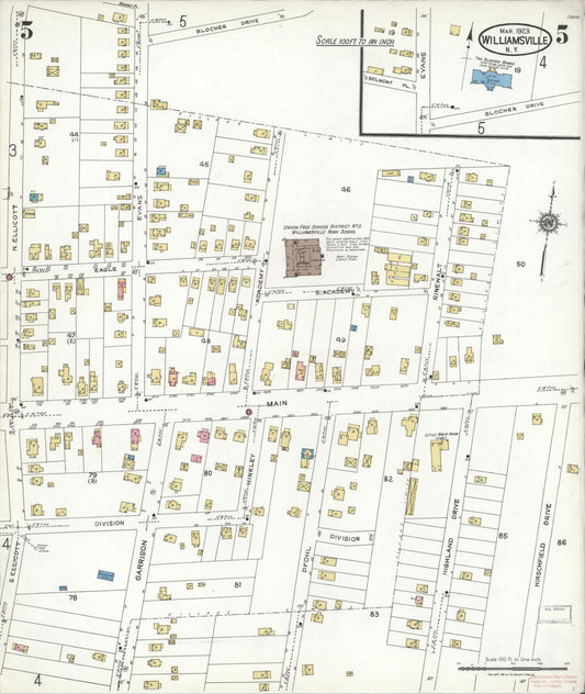 Sanborn Fire Insurance Map from Williamsville, Erie County, New York (1923), Sheet #0005 - Historic Sanborn Fire Insurance Map Print, vintage old map wall art, antique decor, genealogy gift, New York New York map